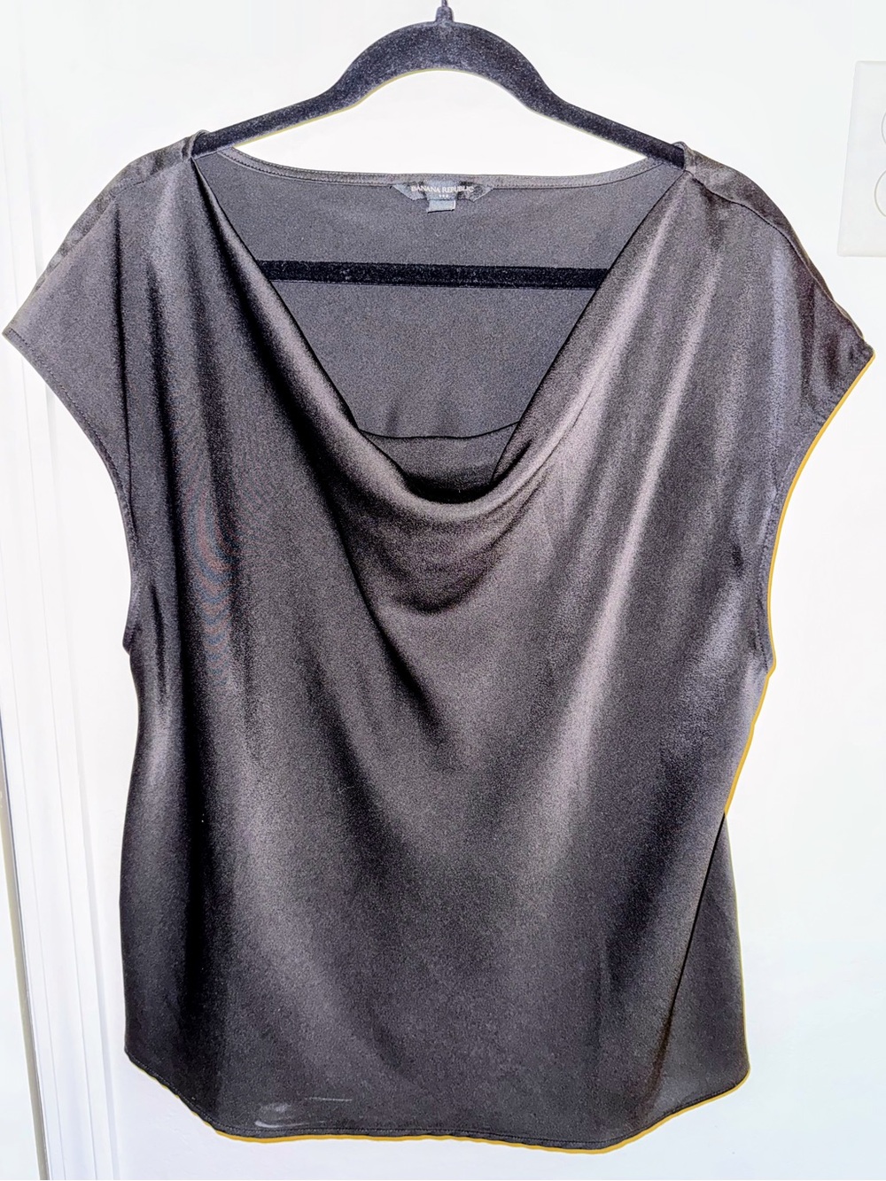 Banana Republic Black Drape Neck Cap Sleeve Top